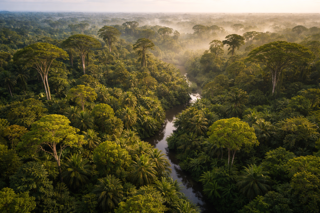 Morning mist over the Amazon forest